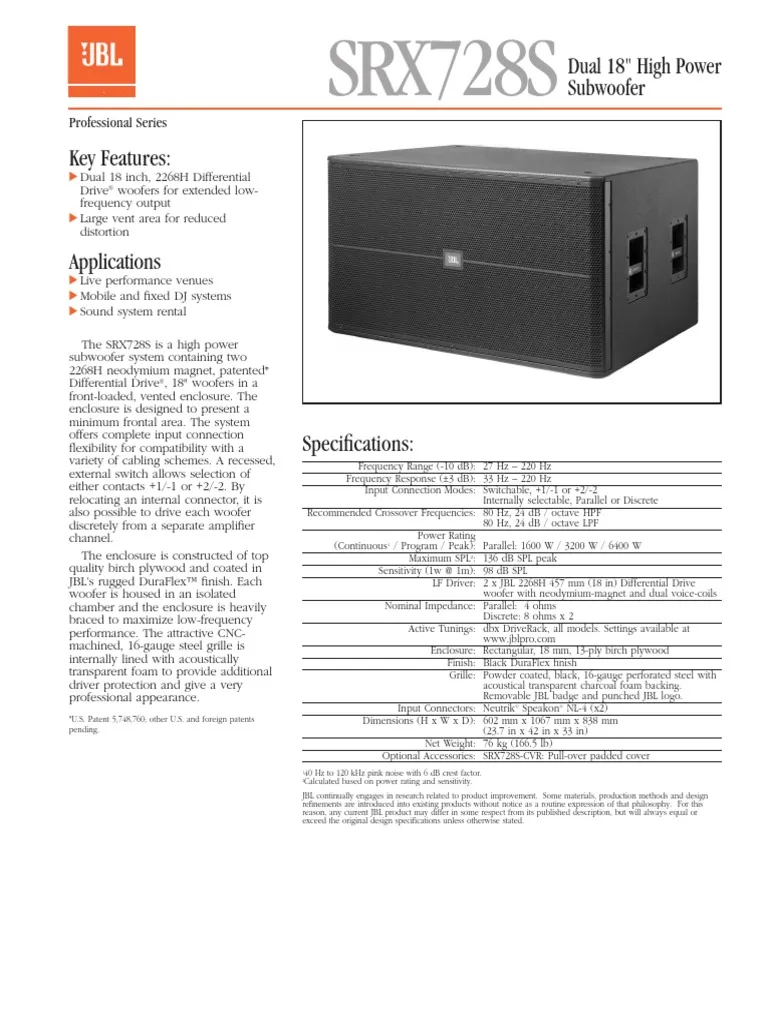 JBL, SRX728S Dual 18 inch High-Power Passive Subwoofer